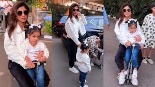 शिल्पा शेट्टी ने की Traveller Bag पर सवारी Shilpa Shetty Kundra with Daughter Back Tom Home Town 💖😍