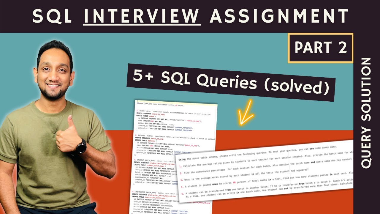 SQL Interview Assignment Queries | REAL SQL Assignment given in Interview Part 2 (Query Solution)