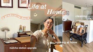 Life At Home ♡ matcha station upgrade, cleaning, cooking at home 🍵🍚🥬
