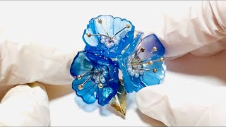 【UVレジン プラ板】ブルーフラワーブローチを作ってみました