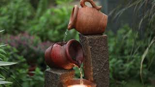 LuxenHome Rustic Resin Pots and Posts Outdoor Fountain (WHF1433)