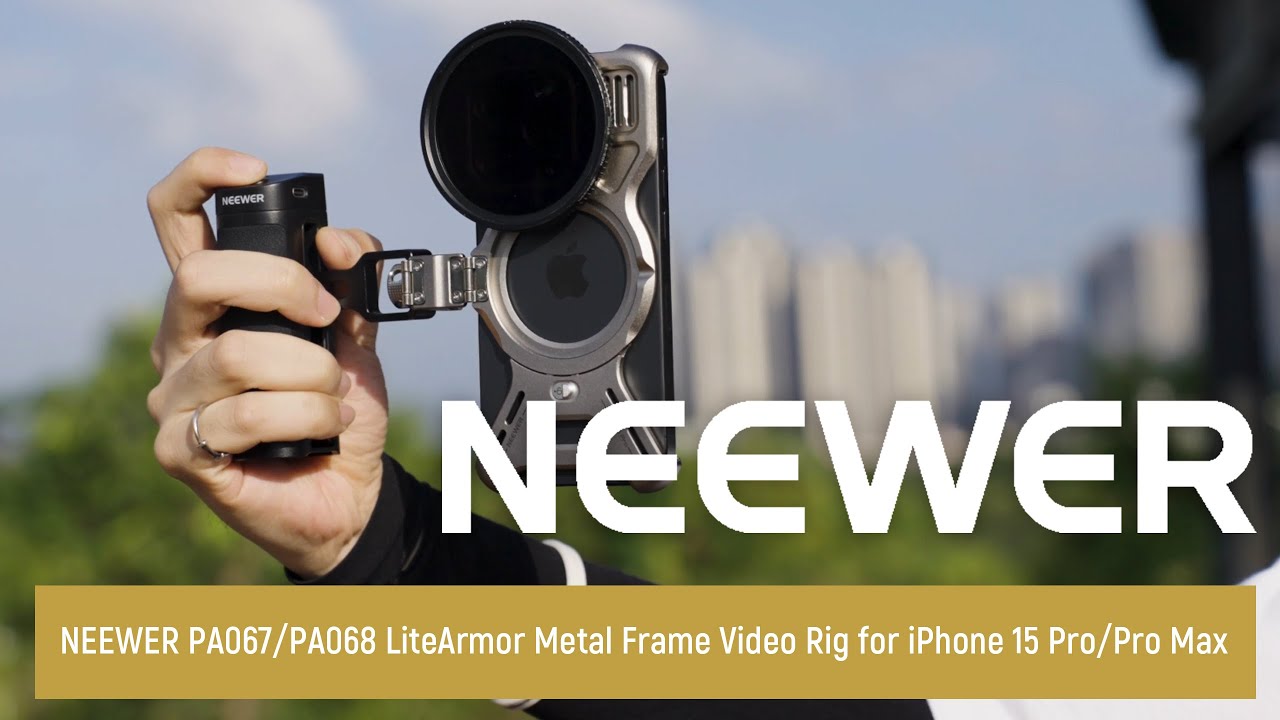 NEEWER LiteArmor Metallrahmen Hülle Kompatibel mit iPhone 15 Pro Video Rig Handy Stabilisator mit 67mm Filter Adapter 17mm Objektiv Halterungen Cold Shoe Stand kompatibel mit MagSafe Ladegerät PA067