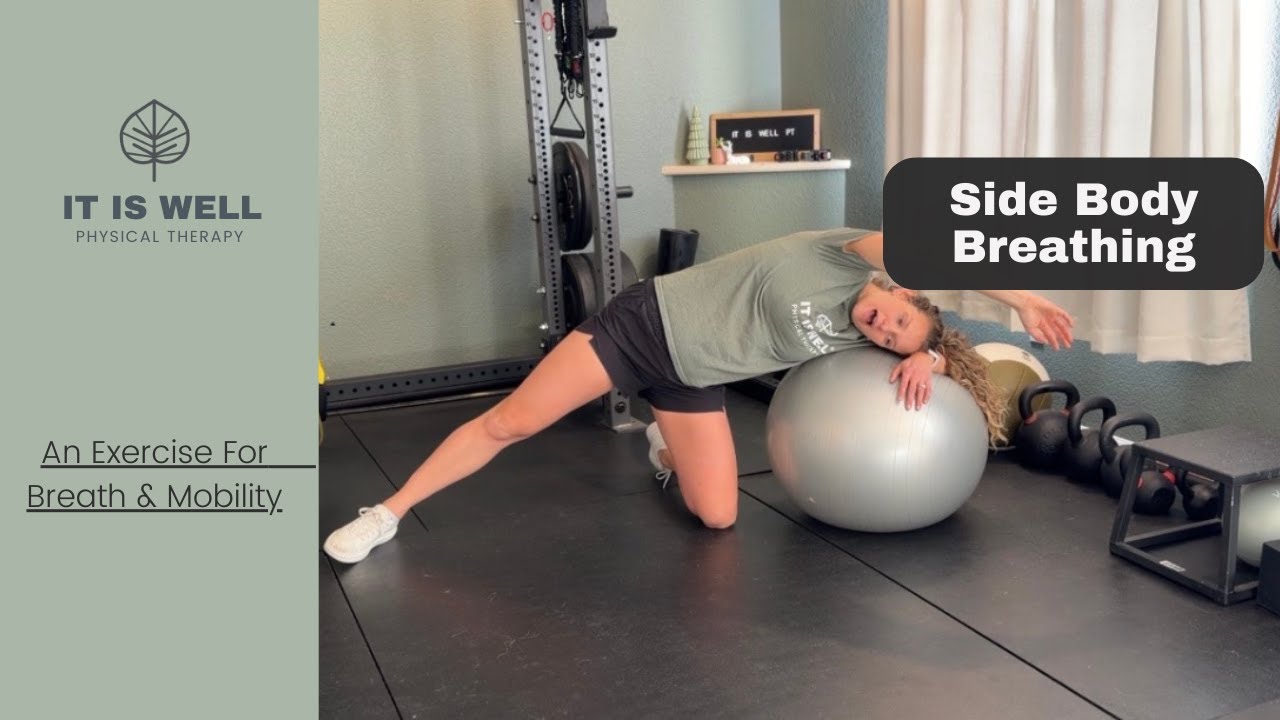 Дыхание боком тела над фитнес-мячом