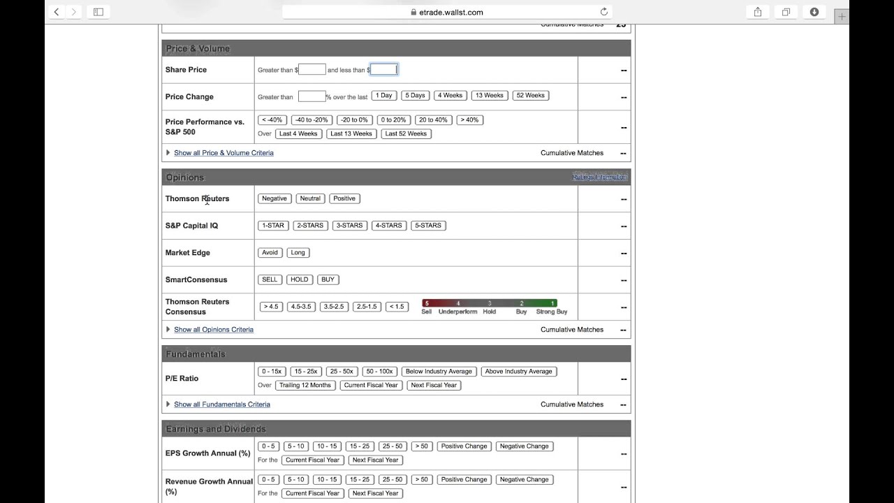 How To Screen Stocks And Find Stocks With Etrade Youtube