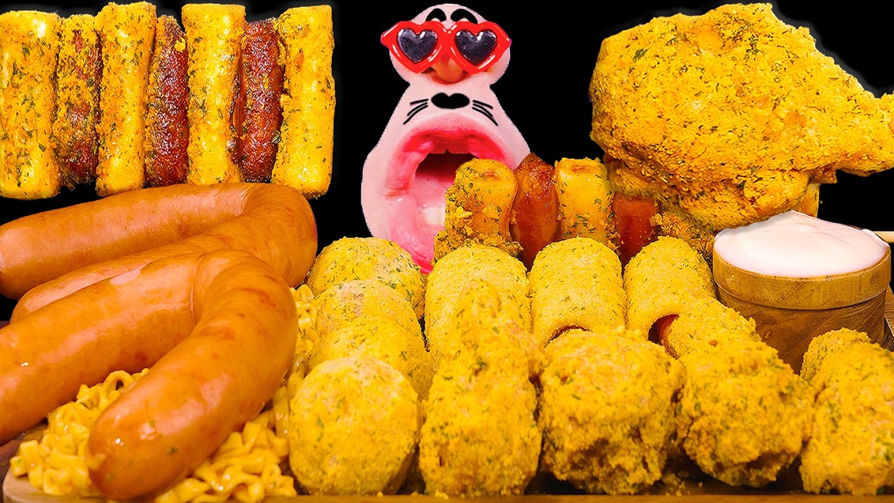 Real Sound ASMR | BHC Bburinkle Chicken, Kielbasa, Carbonara Buldak Mukbang 🧀