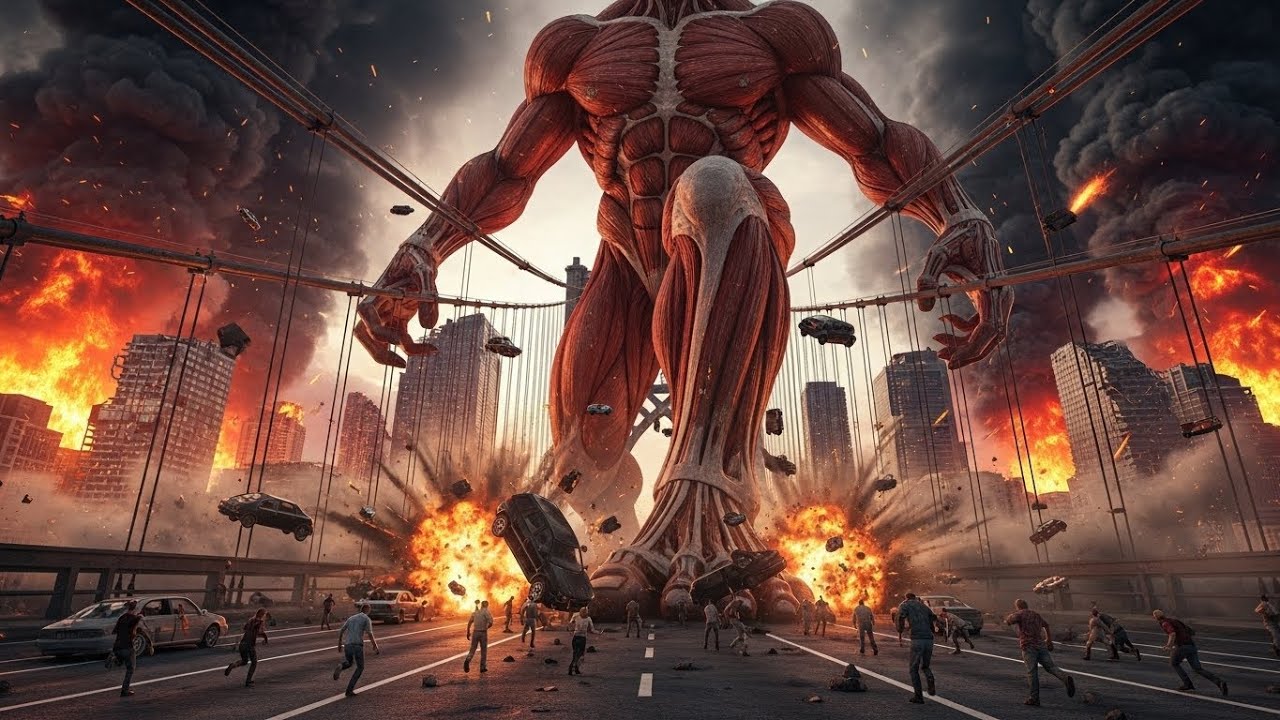 Giant Titans Unleashed: Epic City Destruction & Military Showdown!
