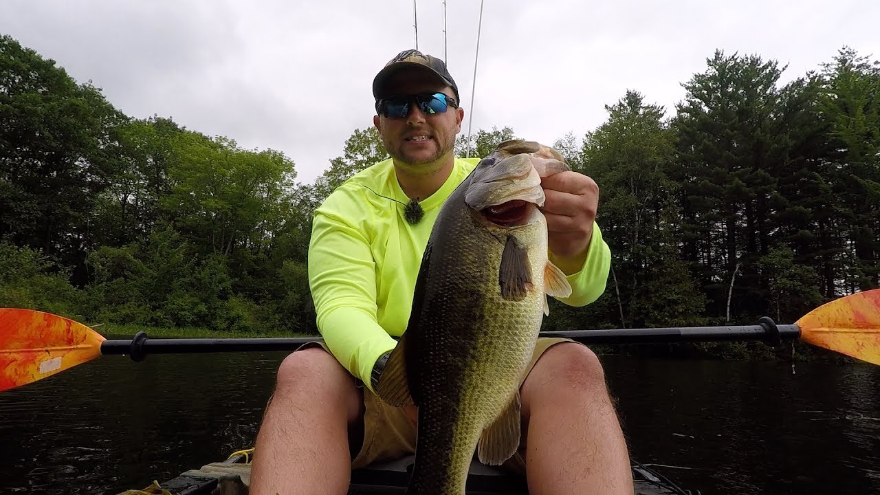 Ep.22. Fishing for BIG Maine Largemouth Bass and Pike out of a kayak