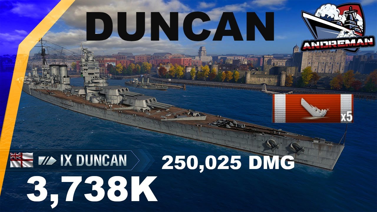 Duncan Brytyjski Pancernik Tier IX World Of Warships wows YouTube