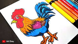 How To Draw A Rooster With Brush Pen || Full Tutorial screenshot 5