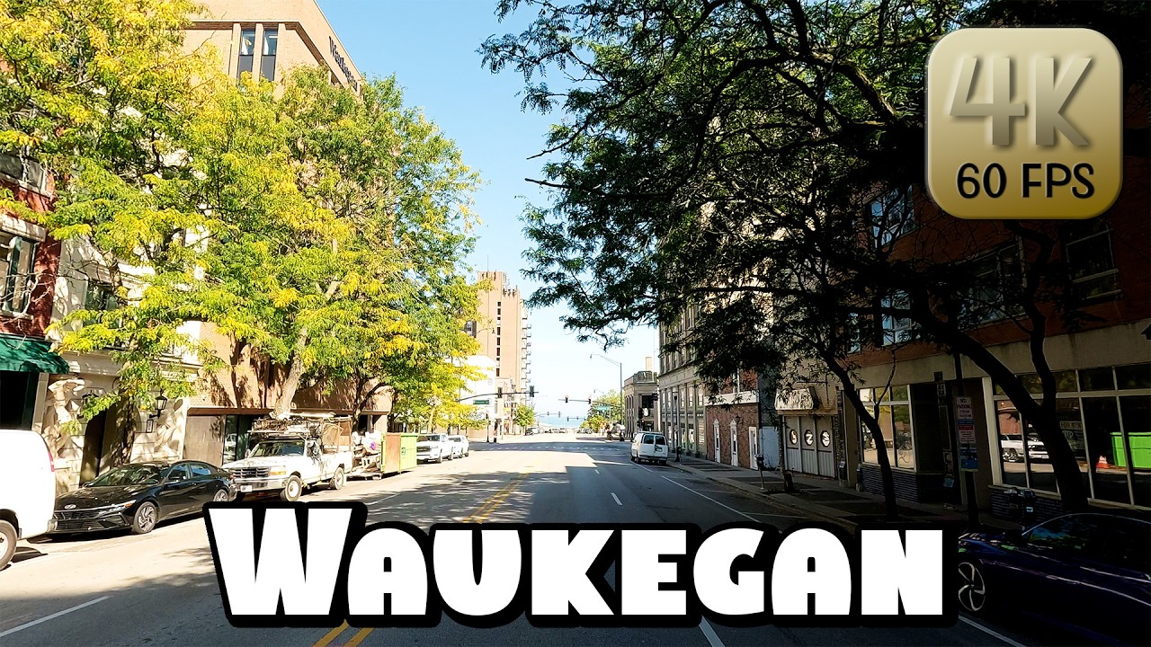 Driving Around Chicago Suburb Waukegan, Illinois in 4k Video