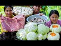 Cooking Eggs Pork Belly & Fish Paste in Cabbage Recipe in My Village - Steaming For Donation Foods