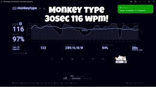 monkeytype 30sec 116wpm