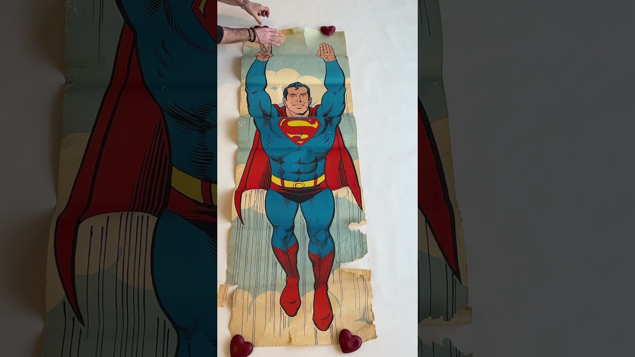 Реставрация винтажного плаката на дверь с Суперменом 
