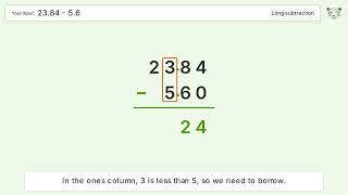 Long Subtraction Problem 23.84-5.6: Step-by-Step Video Solution