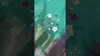 Tussar cotton sarees kashmiri style embroidery work @1308 free ship, 9080074067