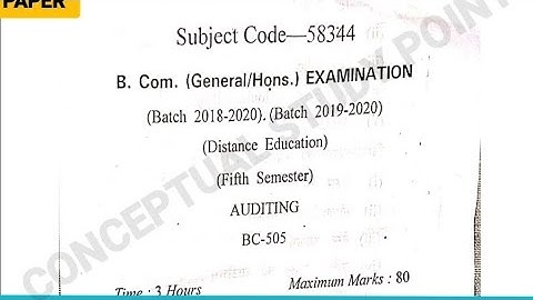 Auditing Question Paper 2023-24Question Paper of Auditing for B.com 5th sem.2023 Auditing Question