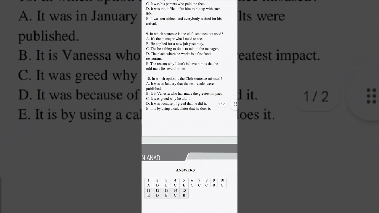 Tests about the Cleft sentence