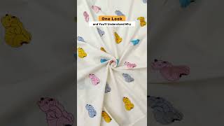 Viral Winnie the Pooh Embroidered Cotton Fabric | Charu Creation