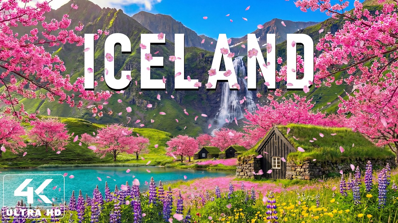 Весна в Исландии 4K 🌸 Откройте для себя ревущие водопады, зеленый мох и скандинавское спокойствие