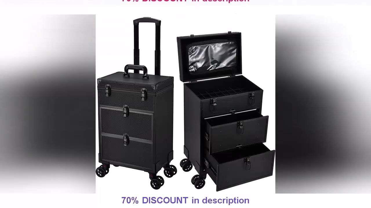 Best Products You Should Know! Professional 3 in 1 Rolling Makeup Case on Wheels 2 Large Drawer N