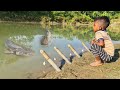 Traditional Boy Hunting Big Fish With Hook By River | New Best Hook Fishing Video #fishing