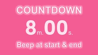 8-Minute Countdown Timer | Beep Start & End | Electric Pink Power | 4K