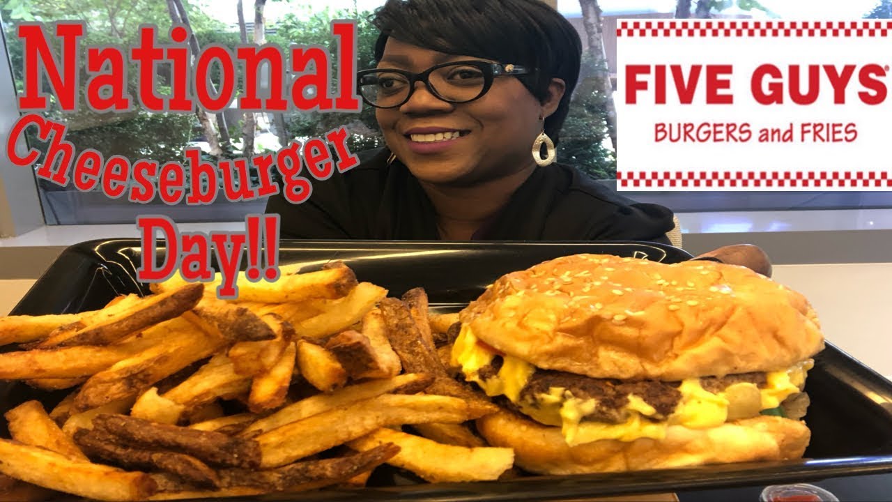 FIVE GUYS BURGER & FRIES CELEBRATING NATIONAL CHEESEBURGER DAY! YouTube