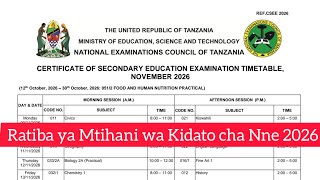 Ratiba ya Mtihani wa Kidato cha Nne 2026, NECTA: Ratiba ya Mtihani Kidato cha Nne 2026 Ratiba ya Mtihani wa Kidato cha Nne 2026, NECTA: Ratiba ya Mtihani Kidato cha Nne 2026
