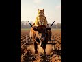 &quot;Fat Yellow Cat Riding on a Bull Plowing the Field | Funny Realistic Animation#FunnyCat