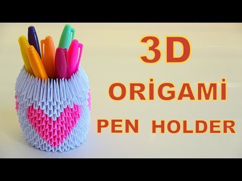 3D ORİGAMİ KALPLİ KALEMLİK! / DIY 3D Origami Pen Holder / Pink Heart