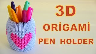 3D ORİGAMİ KALPLİ KALEMLİK! / DIY 3D Origami Pen Holder / Pink Heart