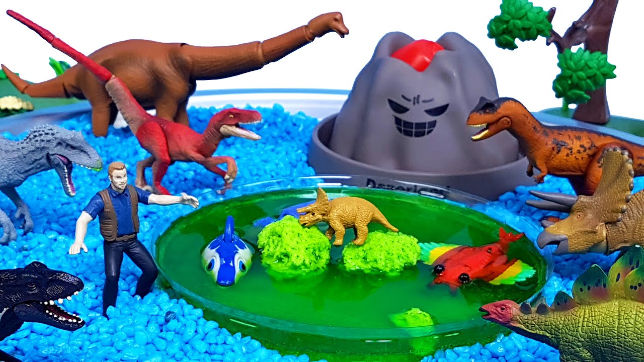 쥬라기월드 공룡 애니미멀다이노 볼케이노 화산섬 공룡메카드 공룡 장난감 화산폭발 모래놀이
