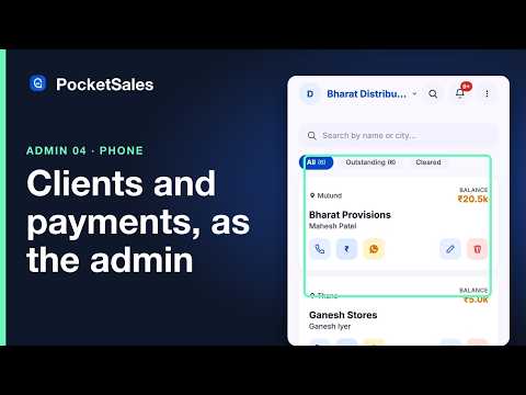 Clients and payments on your phone, as the admin — PocketSales tutorial