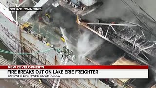 Large fire breaks out aboard ship in Ashtabula Harbor