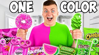 EATING ONLY ONE COLOR FOOD FOR 24 HOURS! Last To STOP Eating Pink VS Green Food!