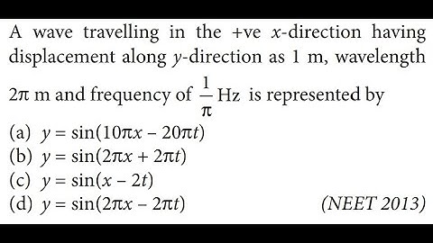 A wave travelling in the +ve x-direction having  displacement along y-direction as 1  (NEET 2013)