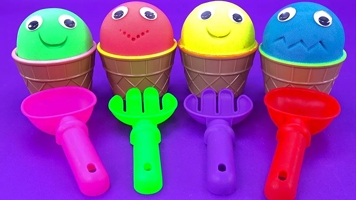 4 Color Kinetic Sand in Ice Cream Cups | Learn Colors | Play Doh | Yowie Kinder Surprise Eggs