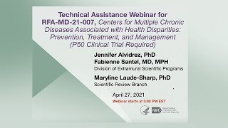 Centers for Multiple Chronic Diseases Associated with Health Disparities Tech Assistance Webinar