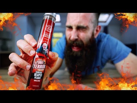 THE TUBE OF TERROR CHALLENGE | 13 MILLION SCOVILLES | WORLD'S HOTTEST PEANUTS | BeardMeatsFood