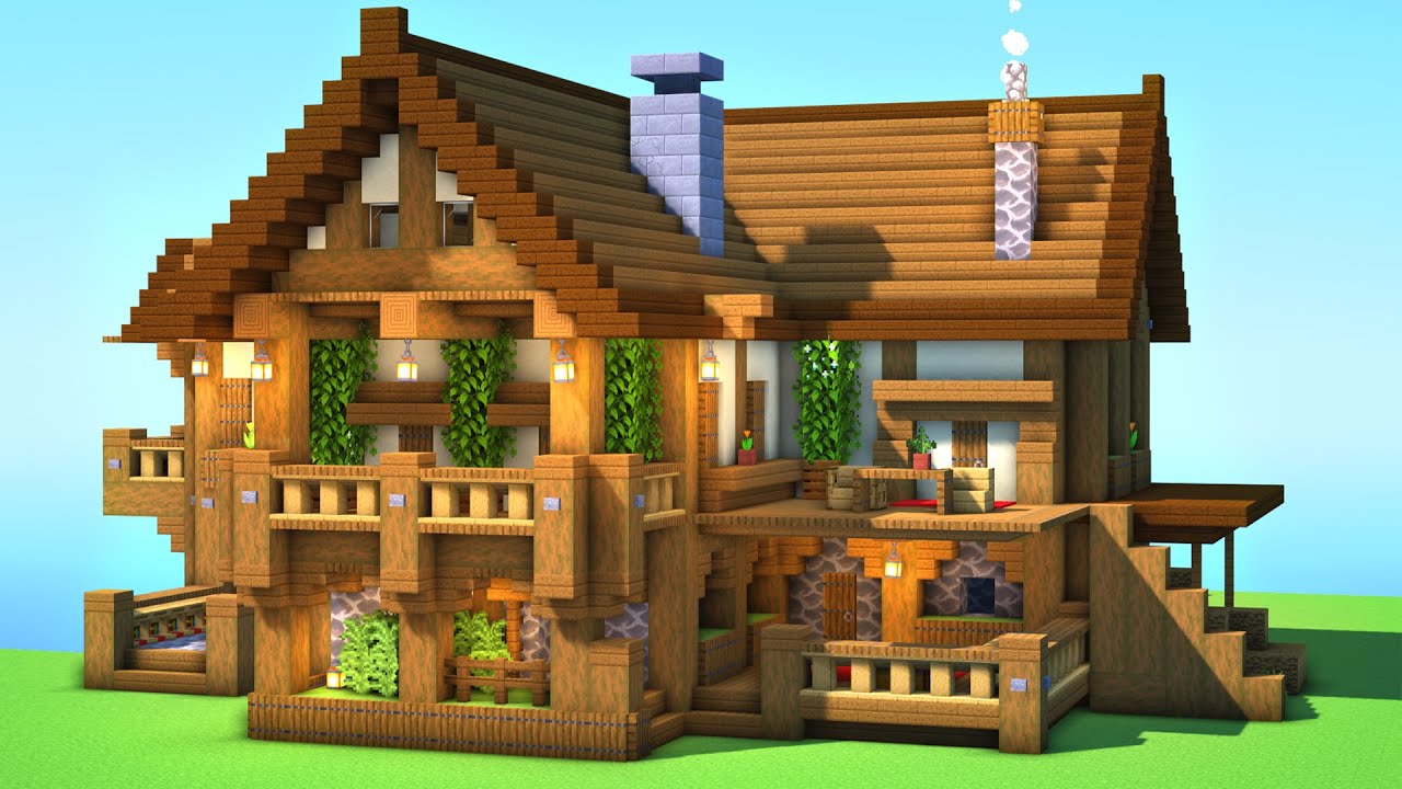 How to Build a House in Minecraft! Wooden Medieval Mansion Tutorial