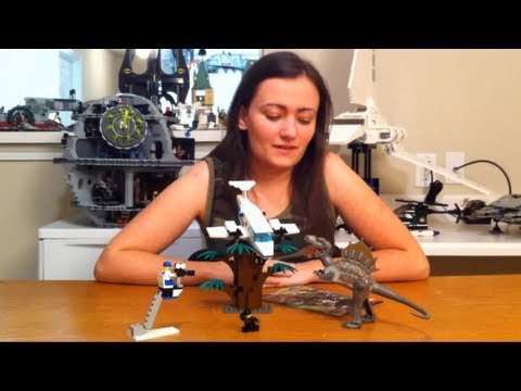 YouTube thumbnail: LEGO Jurassic Park 1371 Spinosaurus Attack Studios Review - BrickQueen