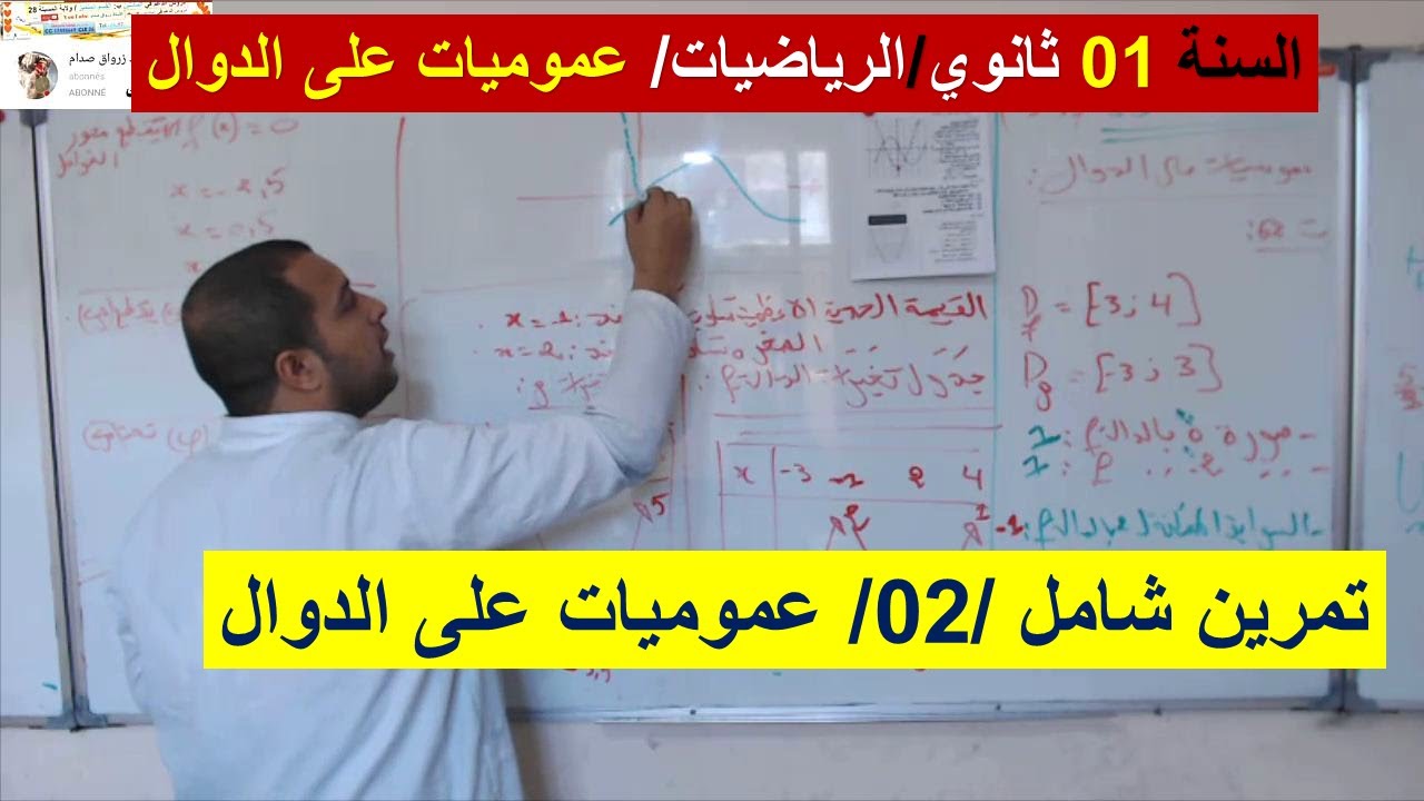 السنة 01 ثانوي الرياضيات عموميات على الدوال / تمرين شامل 02/ شرح رائع