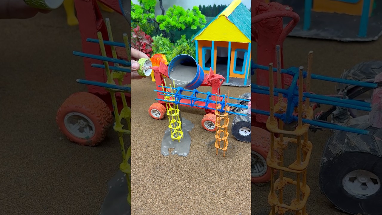 🚜😱Real Working Mini Tractor Cement Pillar Making Machine | DIY Construction 