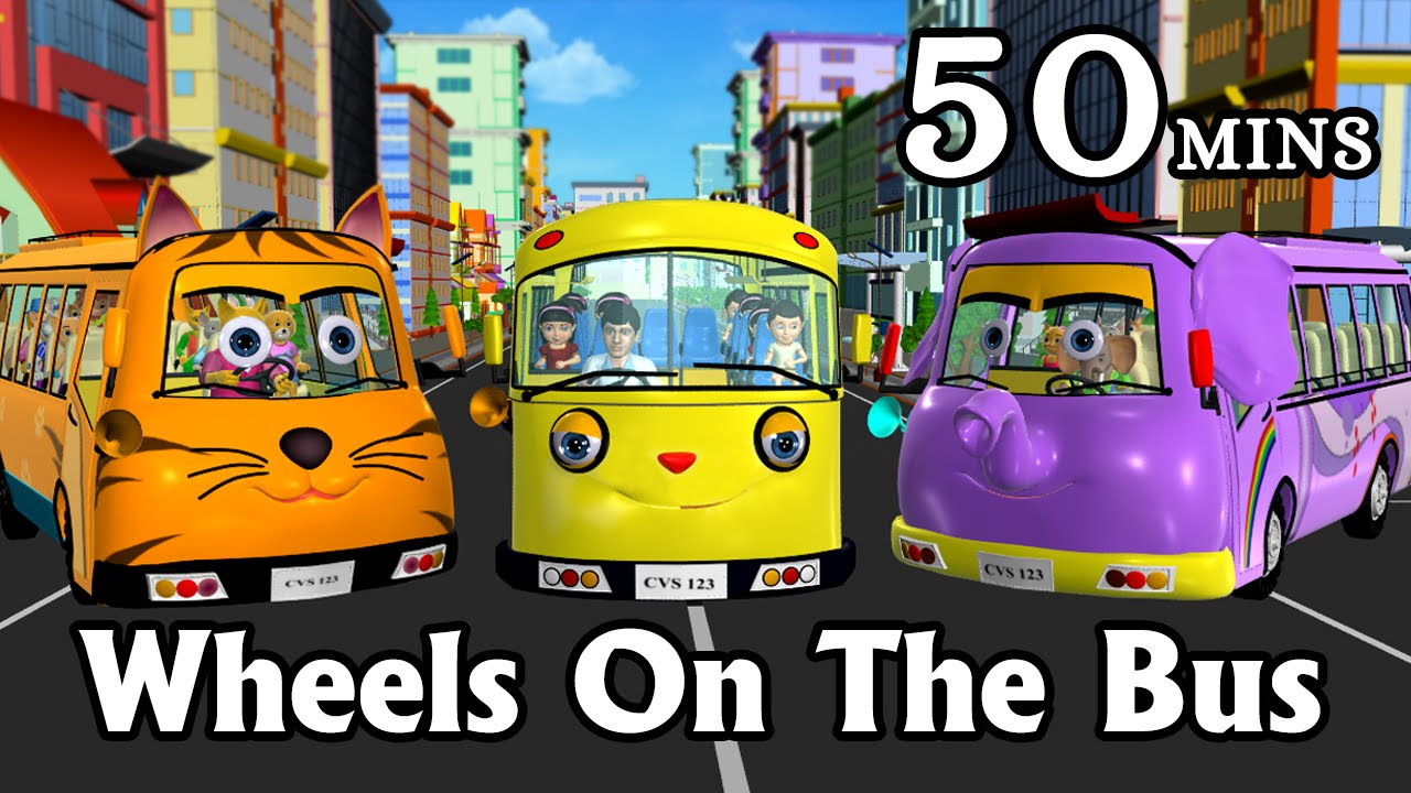 Wheels On The Bus Go Round And Round   3D Animation Kids Songs  Nursery Rhymes for Children