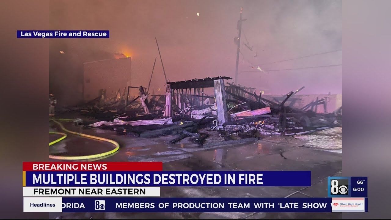 Fire destroys several buildings in downtown Las Vegas - YouTube