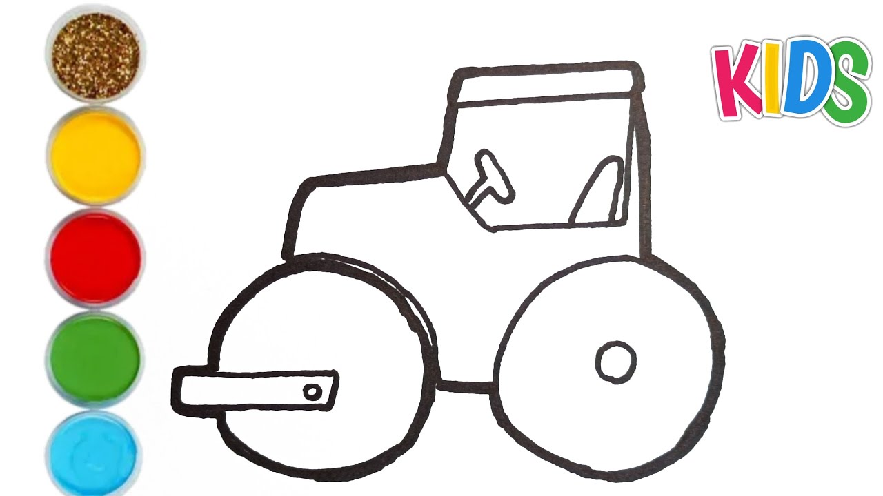 Road roller Drawing, painting, and coloring for kids & toddler /Easy drawing/How to draw Road roller
