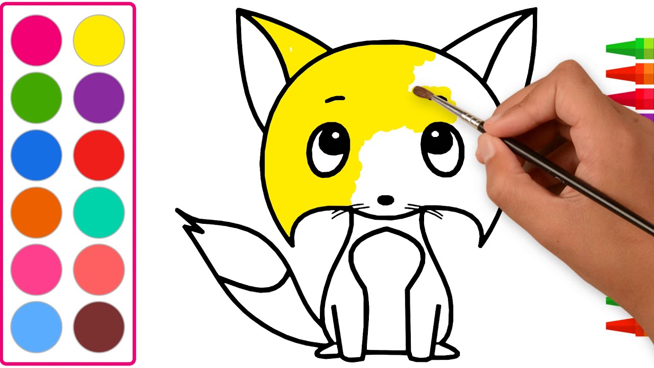 How to draw and color A Fox for kids. - YouTube