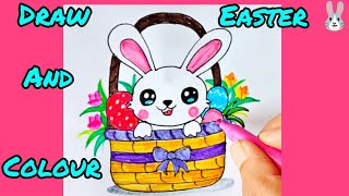 How To Draw cute Bunny Holding Easter Egg || Easy Step by Step for Kids & Beginners 🐰🌸