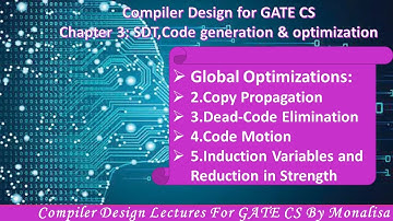 Ch 3.28:Global Optimizations | Copy Propagation |Dead-Code Elimination |Code Motion |Induction