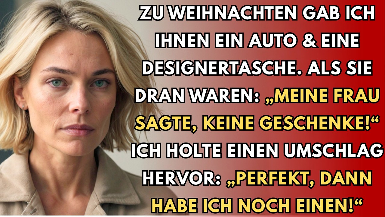 Heiligabend. Der Gänsebraten duftet durchs Haus, ich habe tagelang gekocht. Vorher hatte ich meinem Sohn die Schlüssel für ein neues Auto geschenkt, seiner Frau die ersehnte Designertasche. Dann...